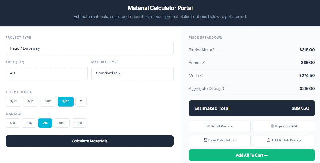 Custom online calculator interface built by Wavefront Studio