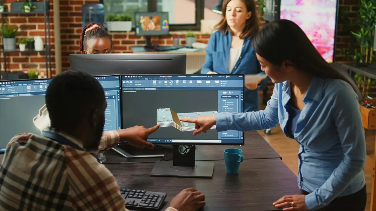 Graphic design team developing a visual concept in creative software