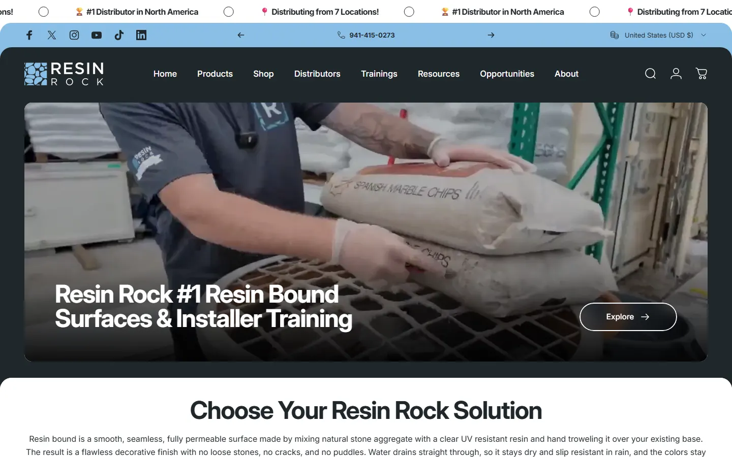 The ResinRock homepage in a desktop browser